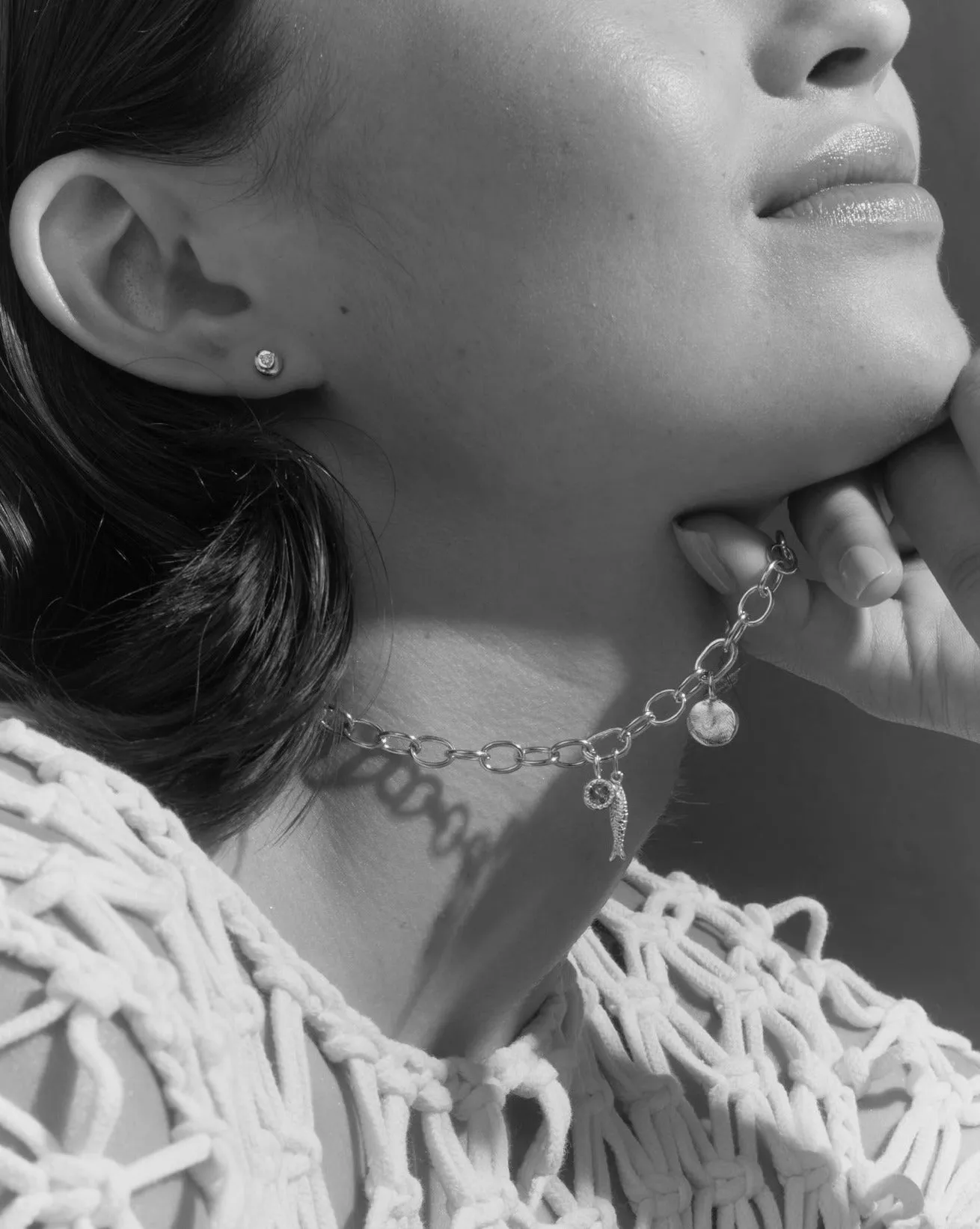 Hinge Link Charm Necklace | Silver