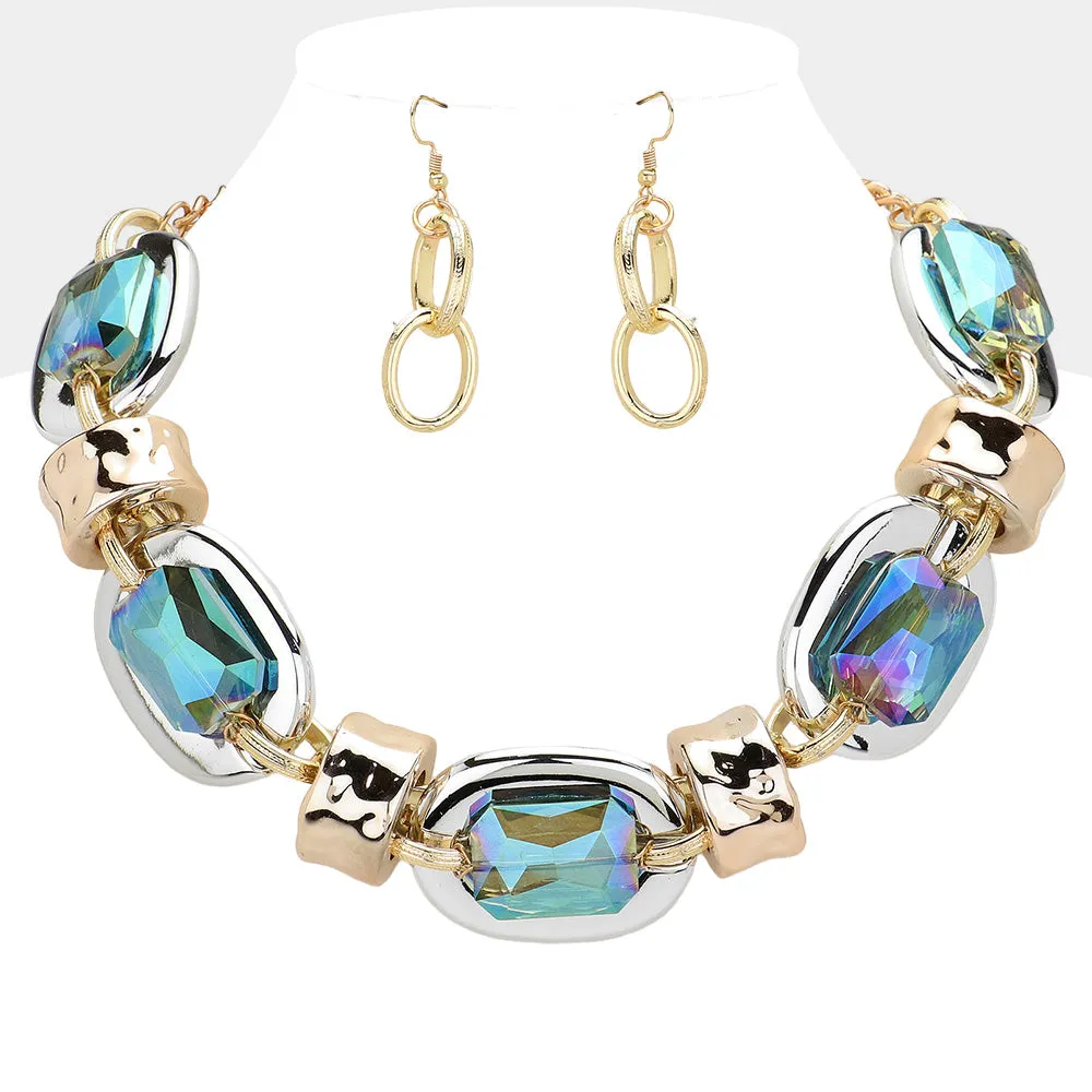 iLLASPARKZ Chunky Faceted Rectangle Stone Pointed Abstract Necklace