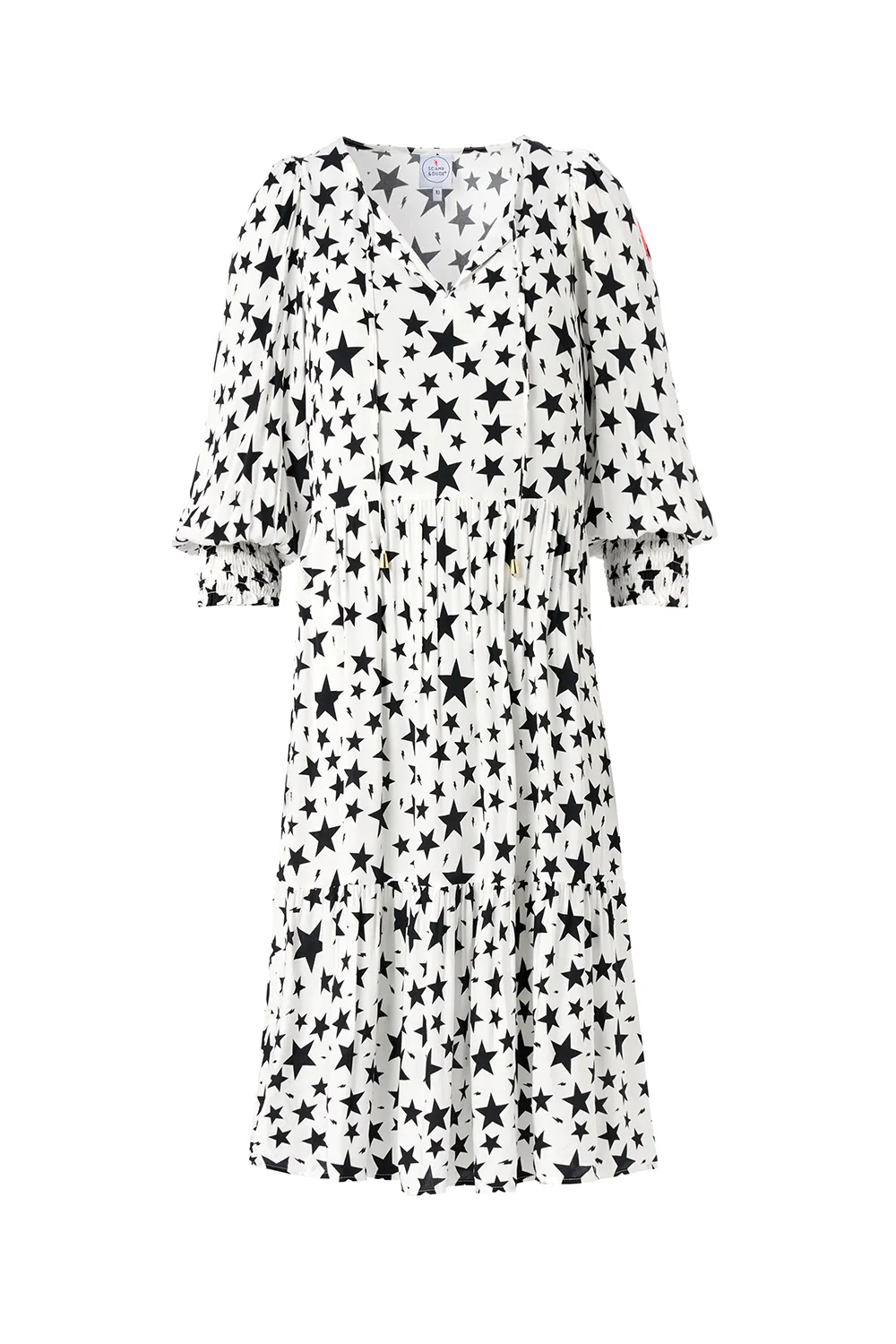 Ivory with Black Star Tie Front Short Dress