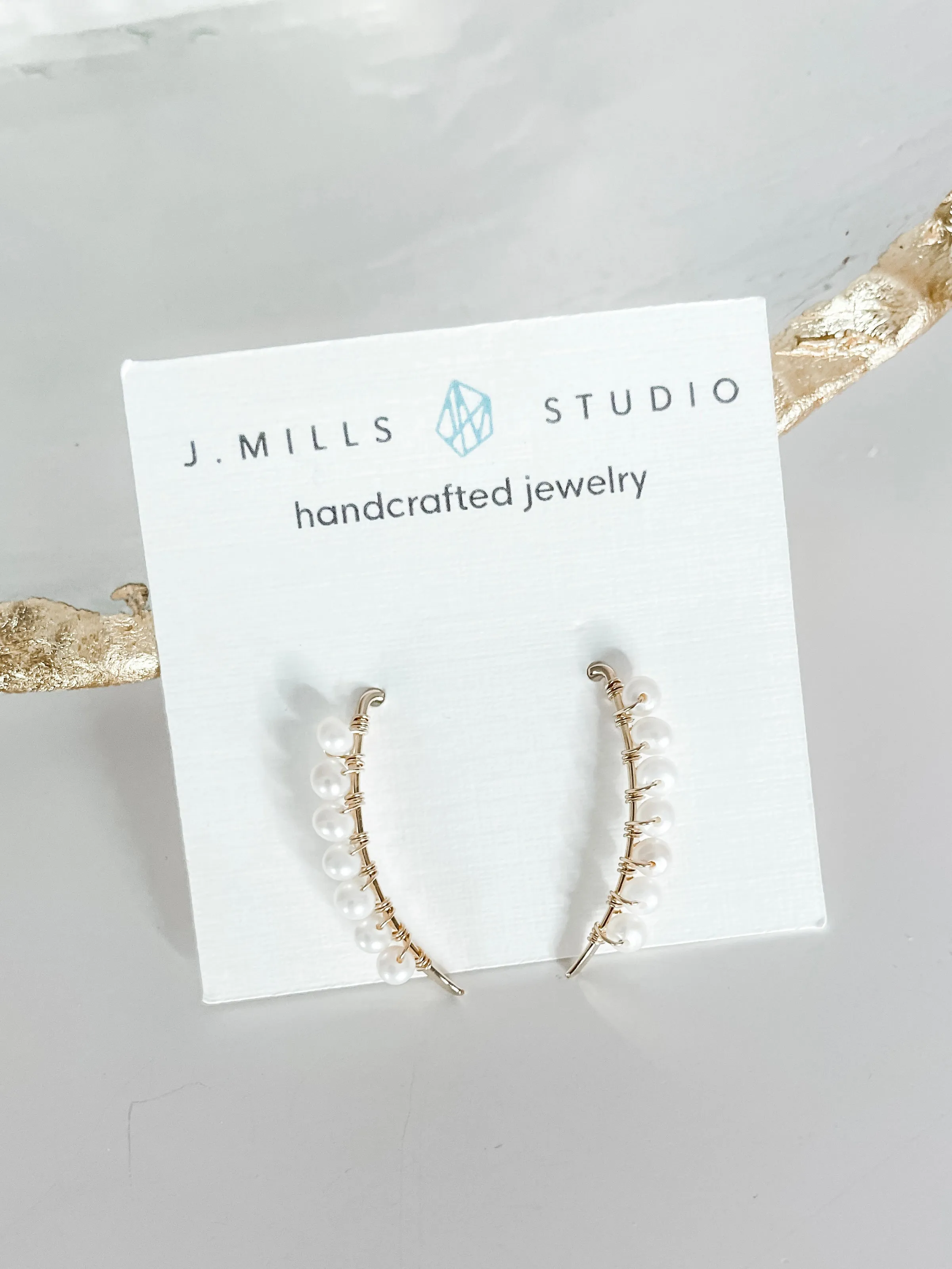 J.Mills Studio- Gold Filled 1" Bar with Pearl Earrings