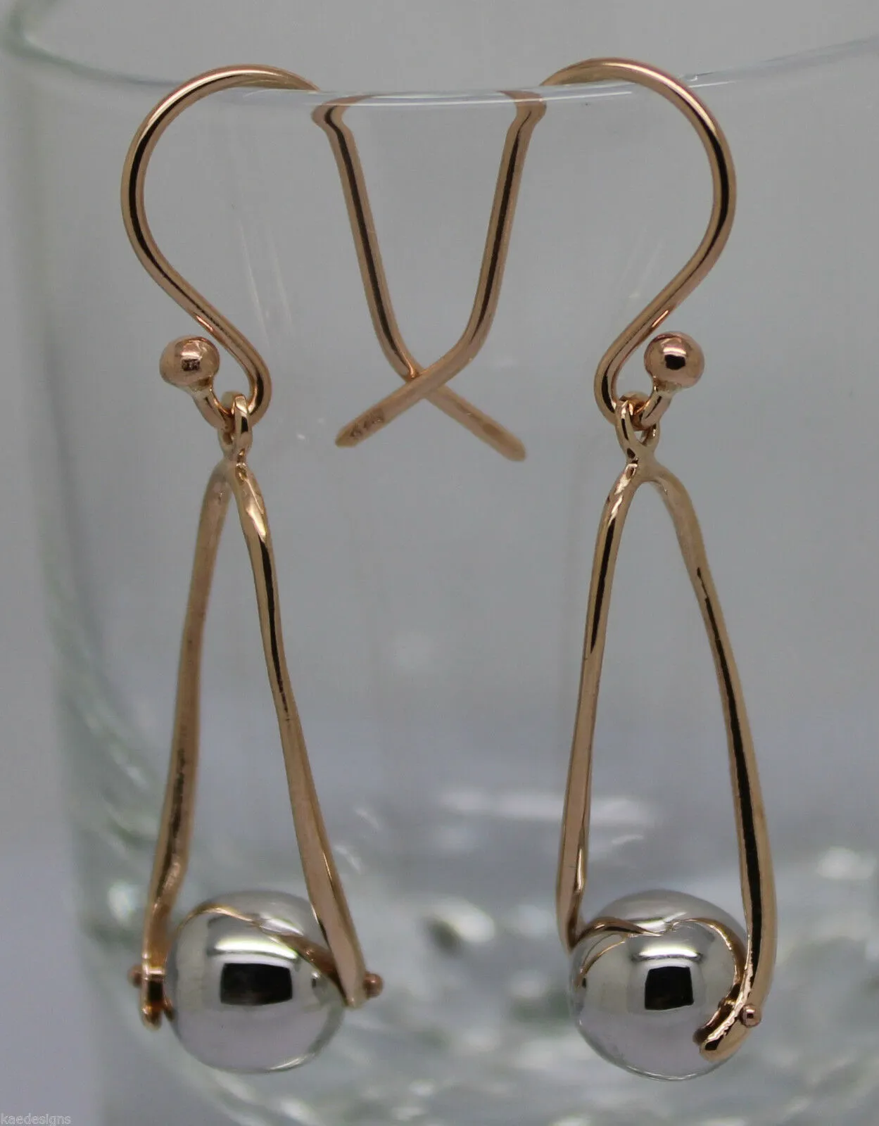 Kaedesigns Genuine 9ct 9k White & Rose Gold 8mm Ball Drop Earrings