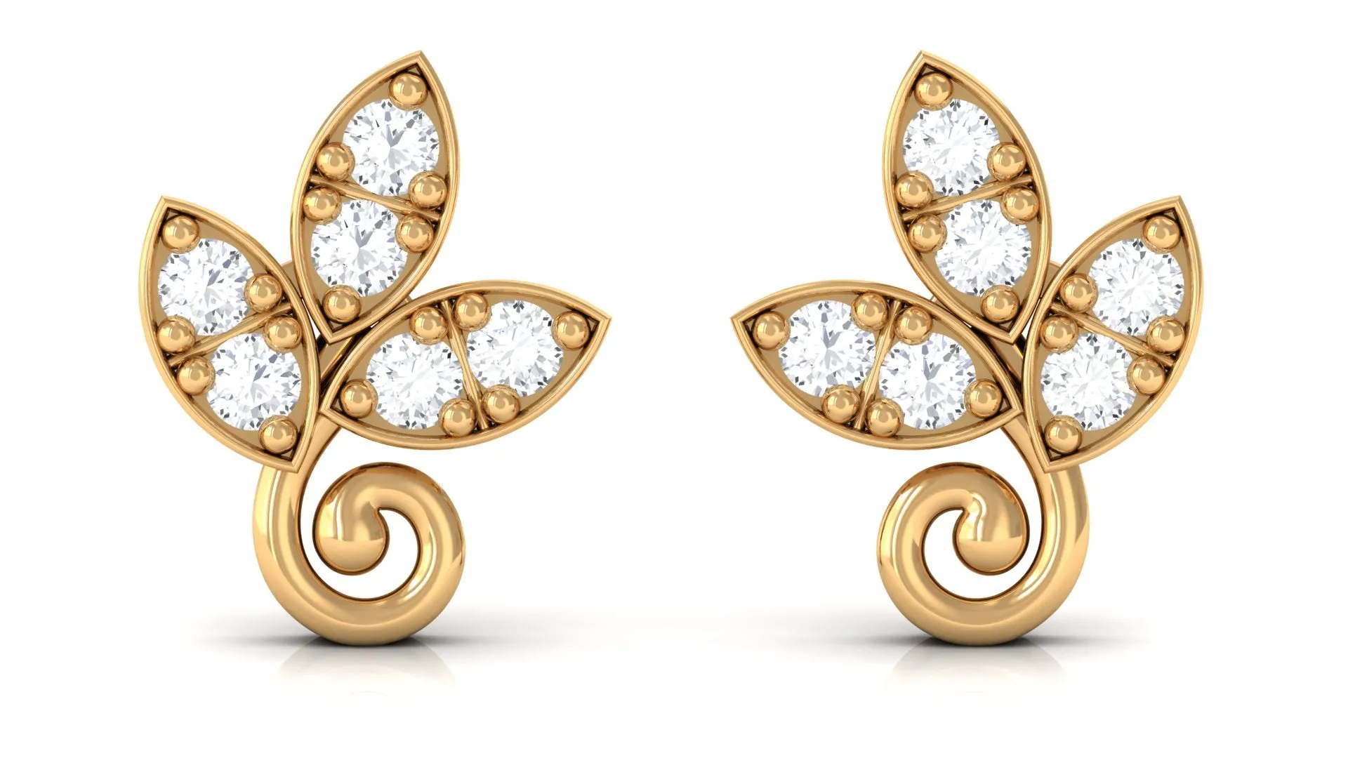Leaf Stud Earrings with Natural Diamond