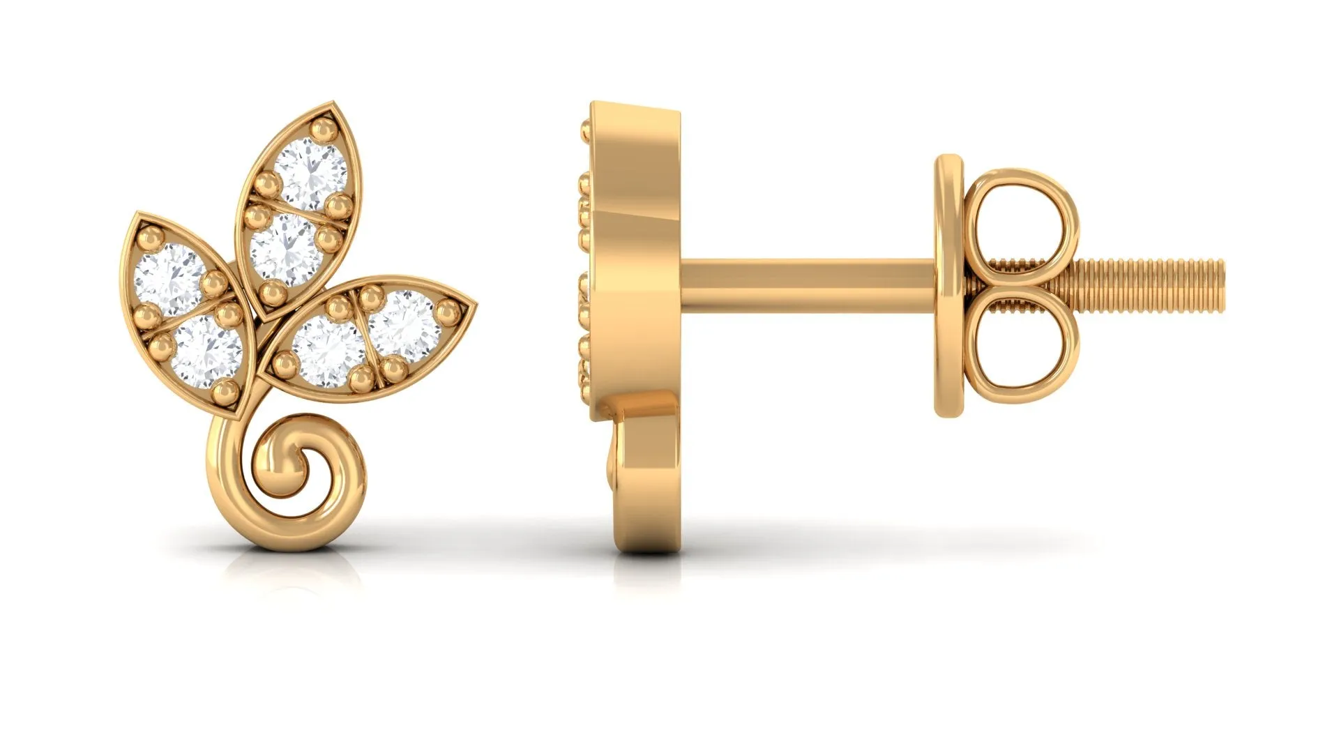 Leaf Stud Earrings with Natural Diamond