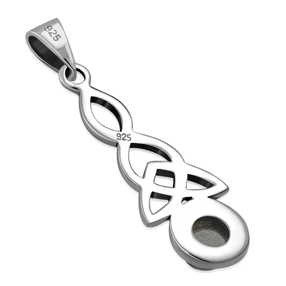 Long Labradorite Celtic Trinity Knot Silver Pendant