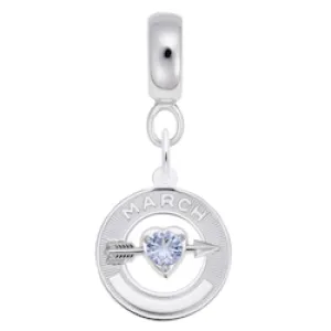 March Birthstone Charm Dangle Bead In Sterling Silver