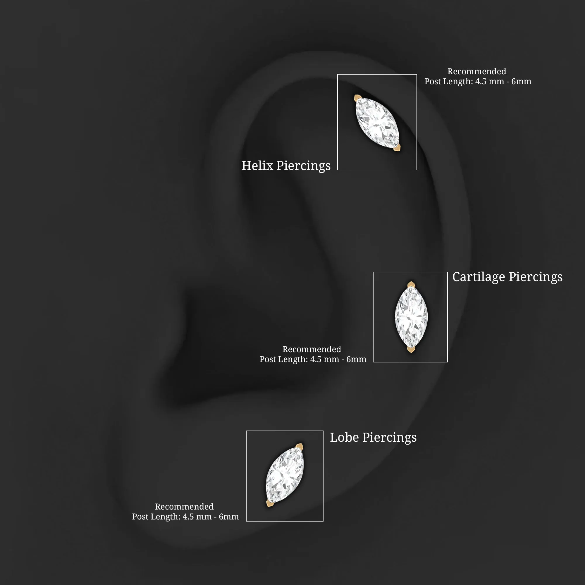 Marquise Diamond Solitaire Earring for Helix Piercing