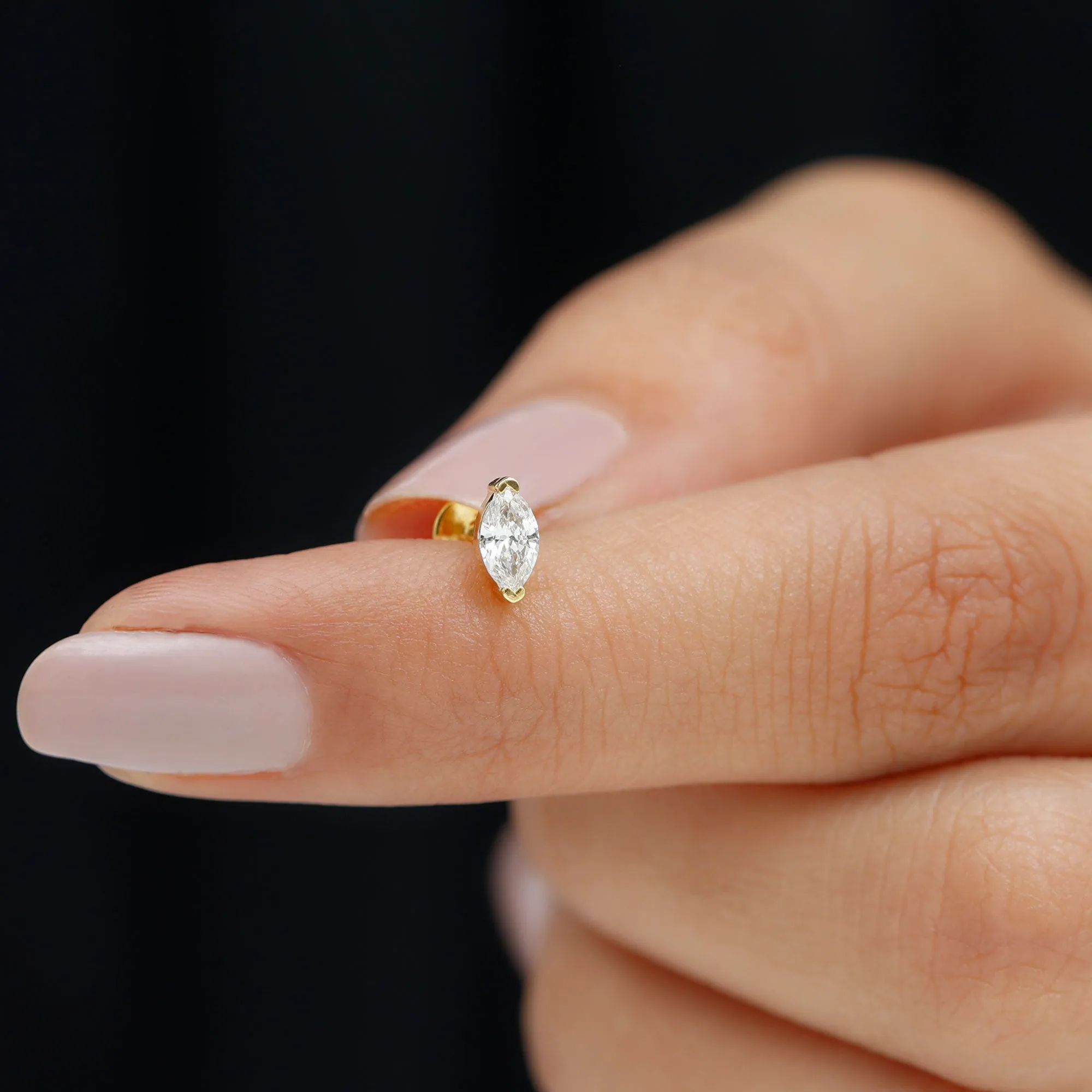 Marquise Diamond Solitaire Earring for Helix Piercing