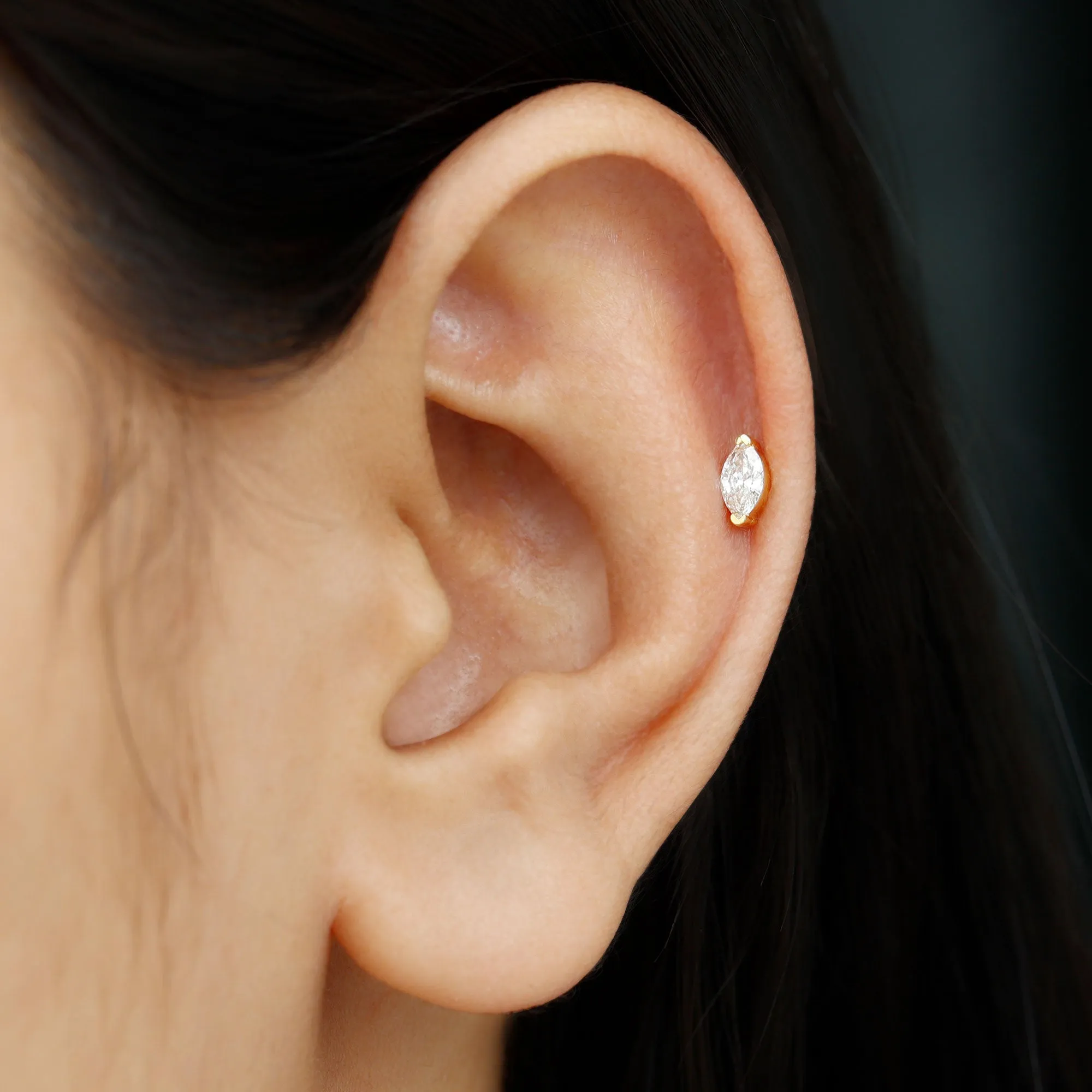 Marquise Diamond Solitaire Earring for Helix Piercing