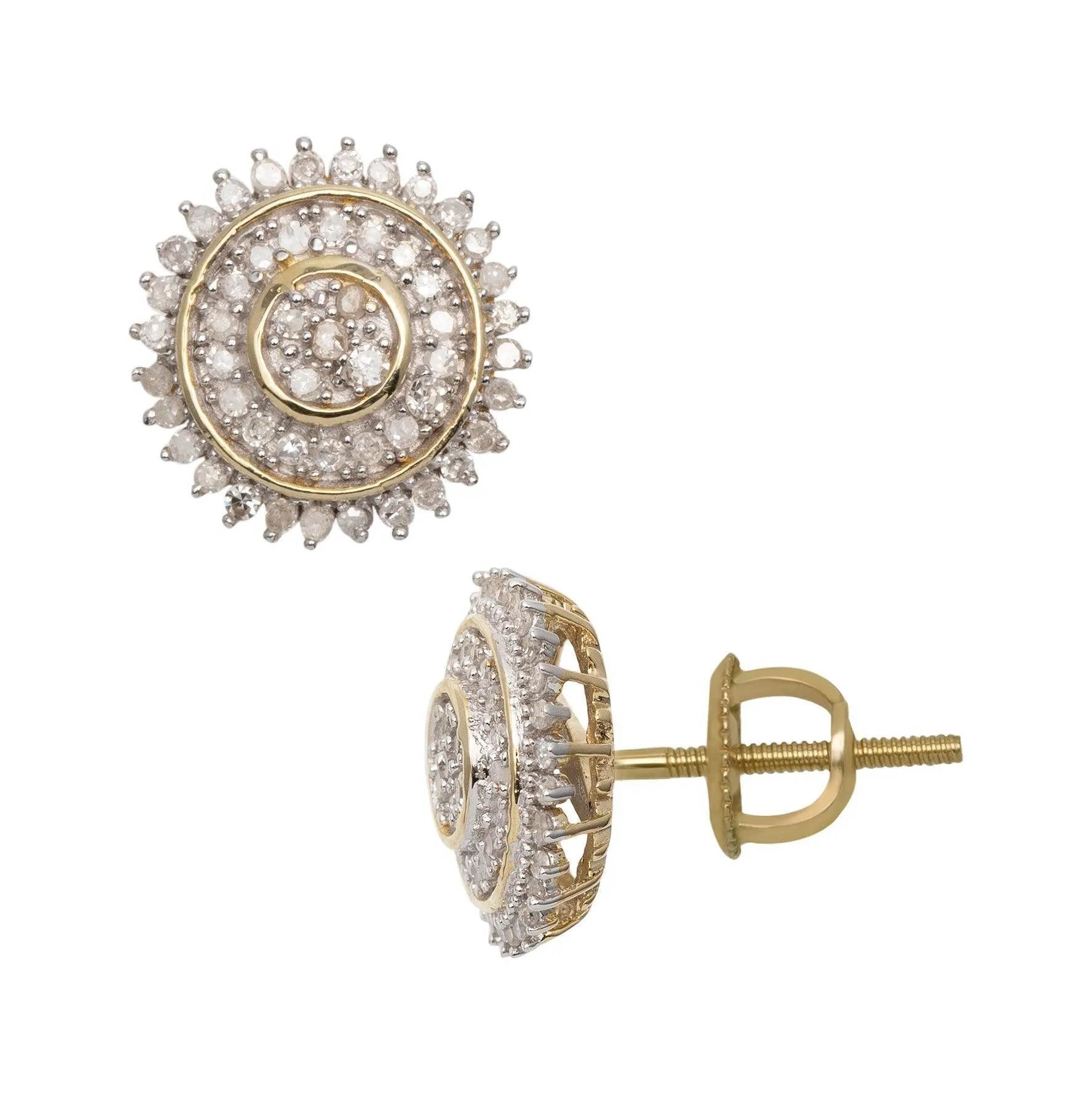 Men's Sunflower Design Micro-Pavé Diamond Stud Earrings 0.33ct 10K Yellow Gold