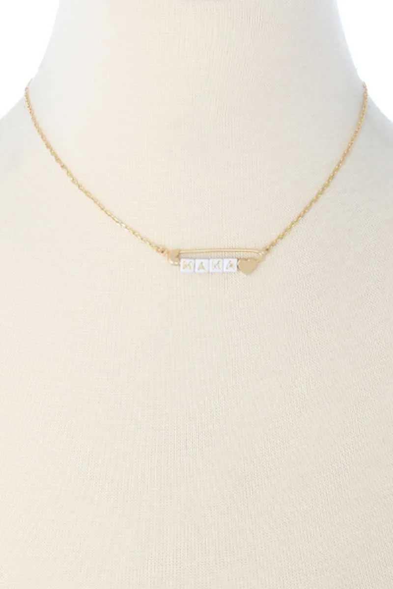 Metal Safety Pin Mama Letter Necklace