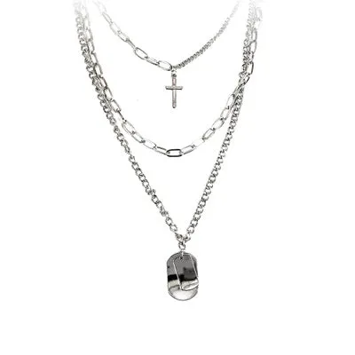 Metal Silver Cross Pendants Necklace