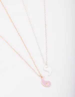Mixed Metal Heart Yin & Yang Necklace Pack