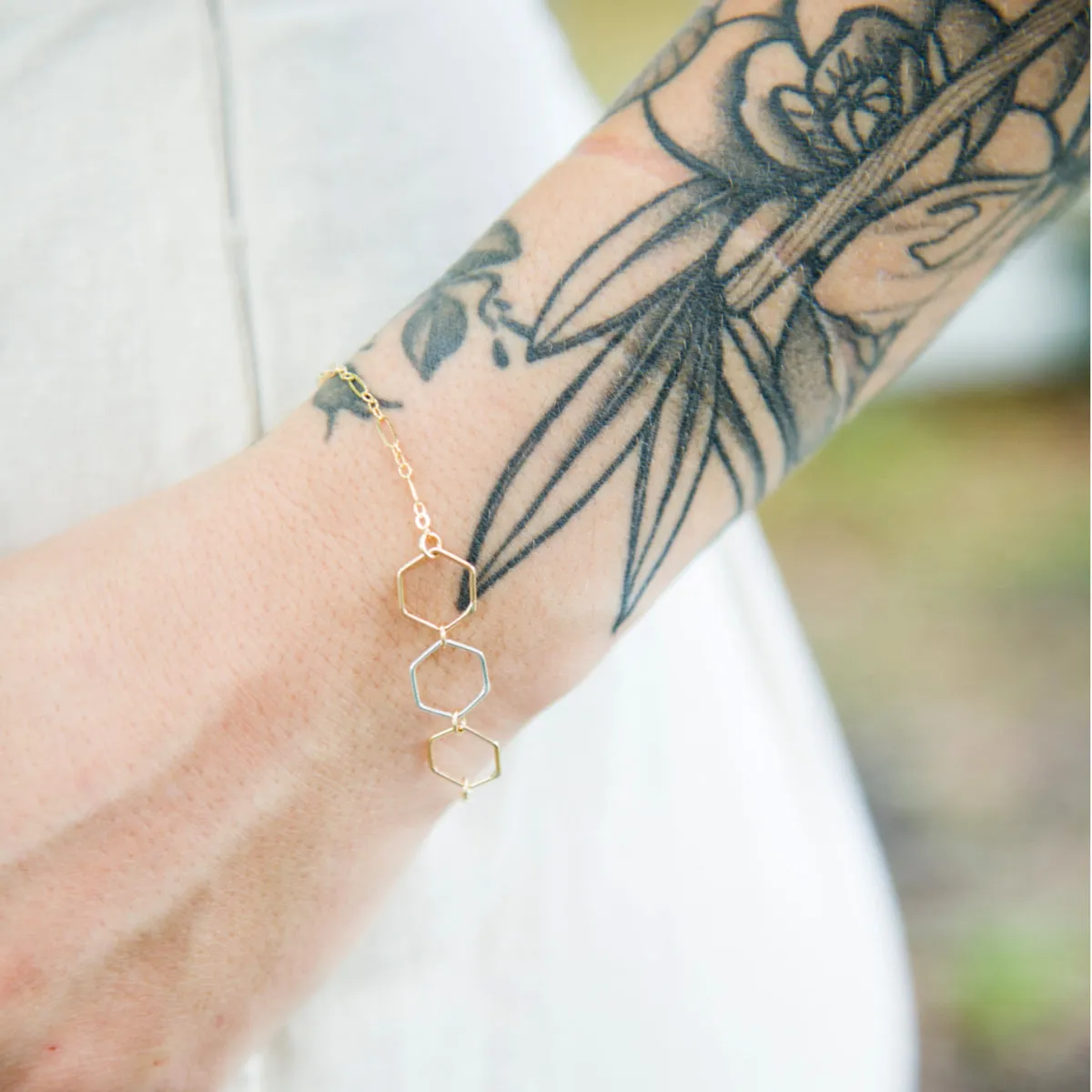 Mixed Metal Hexagon Bracelet