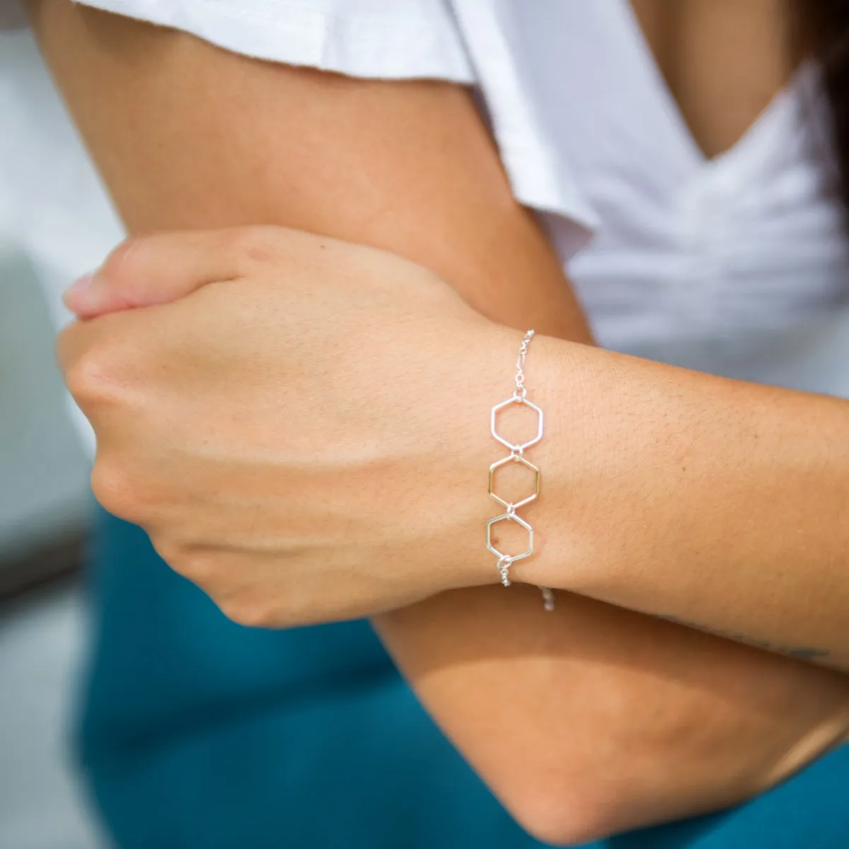 Mixed Metal Hexagon Bracelet