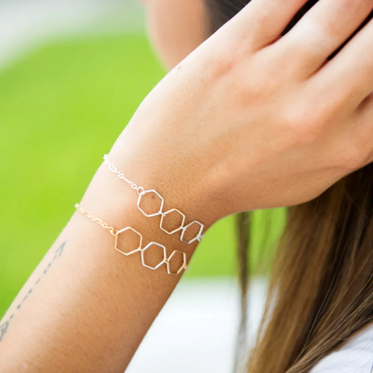 Mixed Metal Hexagon Bracelet