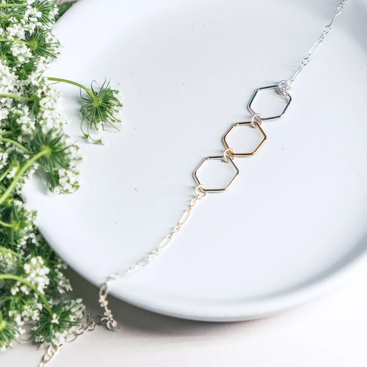 Mixed Metal Hexagon Bracelet