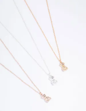 Mixed Metal Mini Teddy Necklace 3-Pack