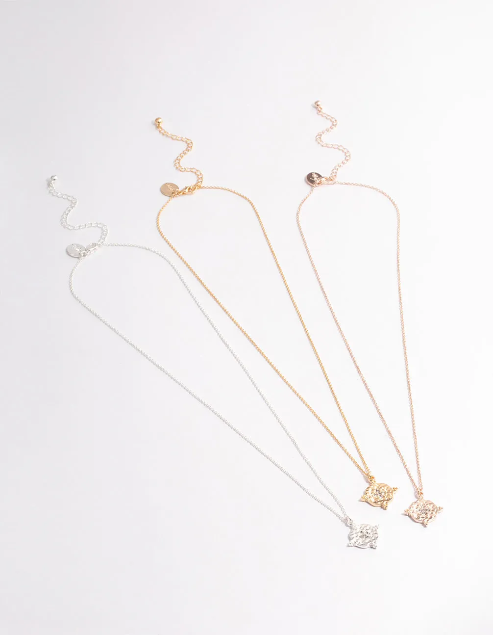 Mixed Metal Star Diamante Disc Necklace Pack