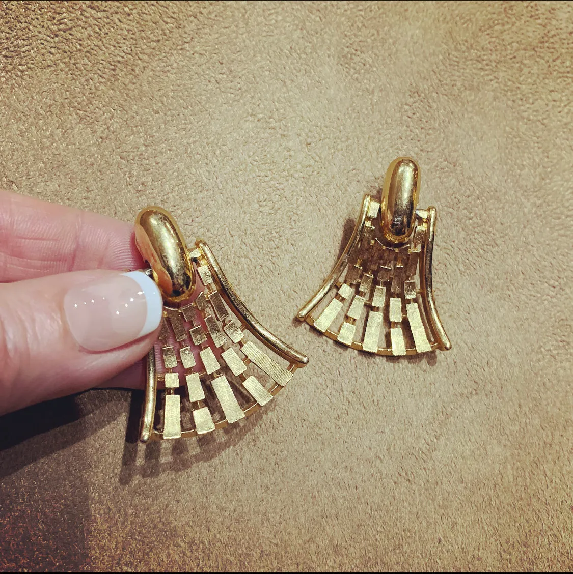 Monet Vintage Fan Drop Gold Clip On Earrings