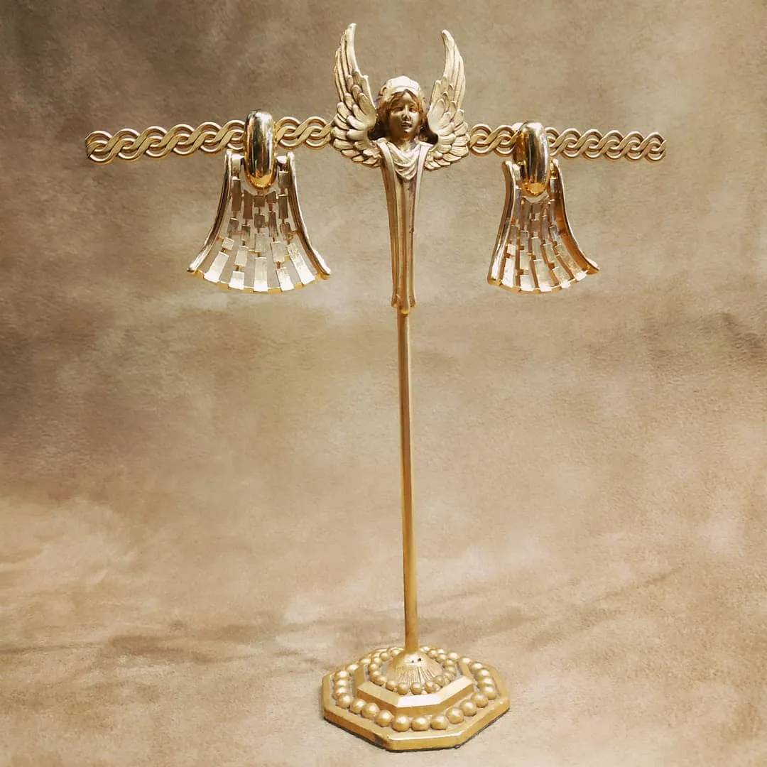 Monet Vintage Fan Drop Gold Clip On Earrings