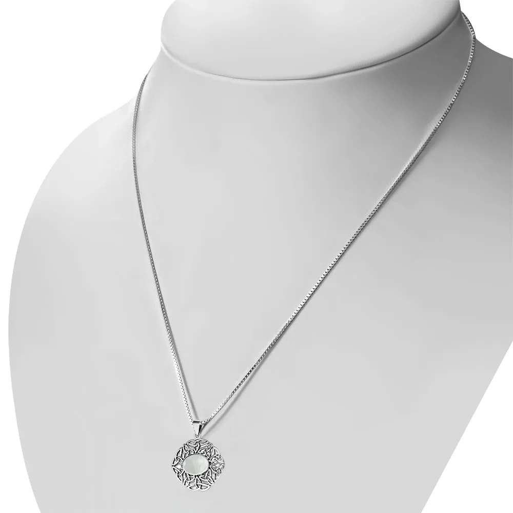 Mother Of Pearl Shell Oval Celtic Knot Silver Pendant