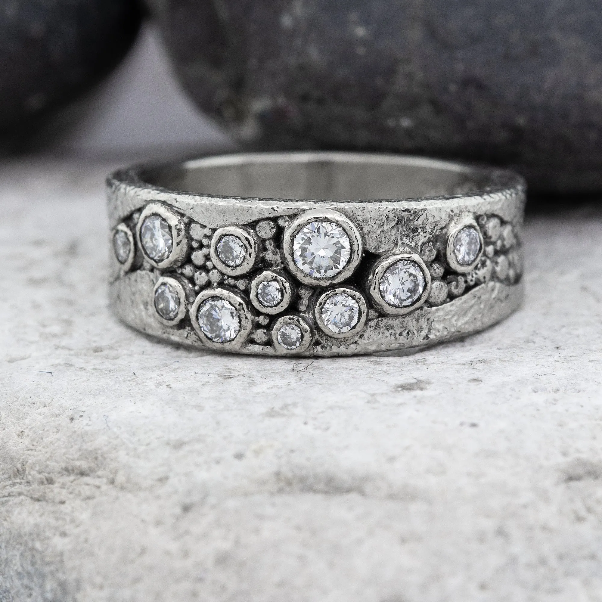 Narrow Diamond River Pebbles Ring in 14k white gold