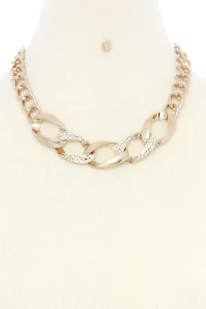 Oval Link Rhinestone Metal Necklace