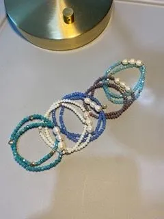 Pearl Accent and Gemstone Bead Set of 2 Bracelets