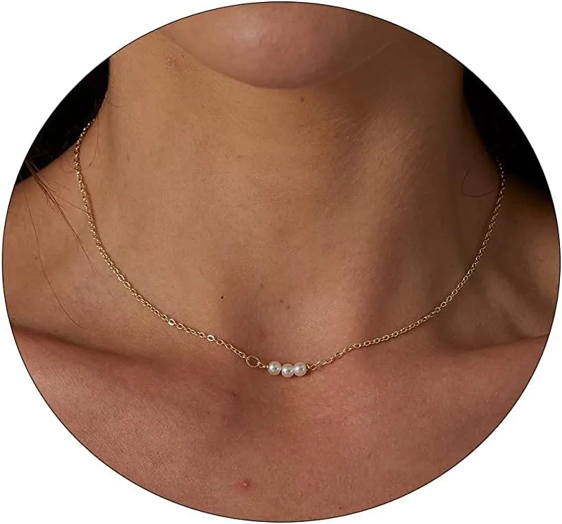Pearl Necklace for Women 14K Gold Plated Handmade Freshwater Pearl Pendant Necklaces Everyday Jewelry