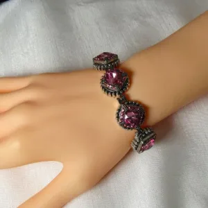 Pink Crystal &  Silver Bangle Bracelet