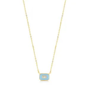 Powder Blue Enamel Emblem Gold Necklace