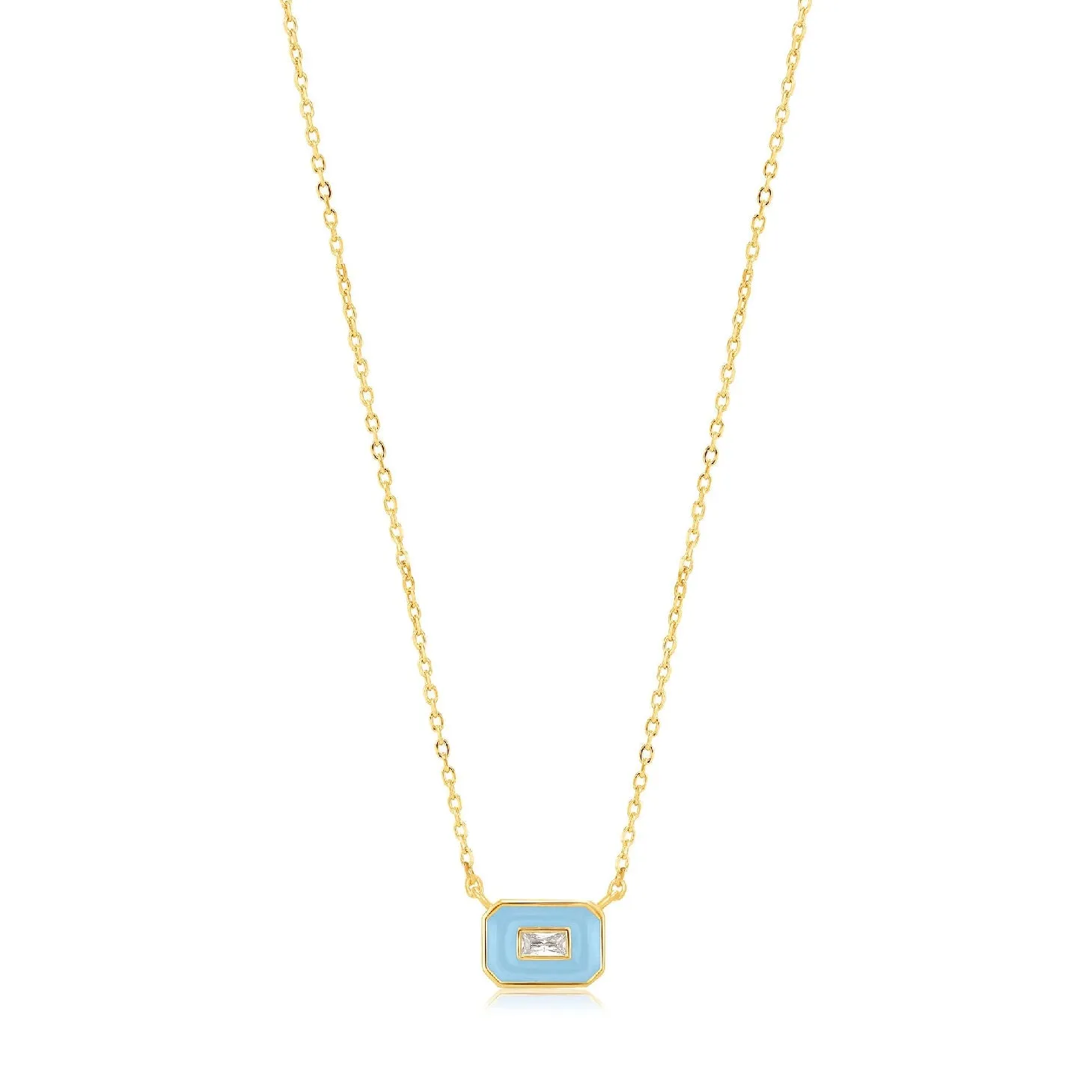 Powder Blue Enamel Emblem Gold Necklace