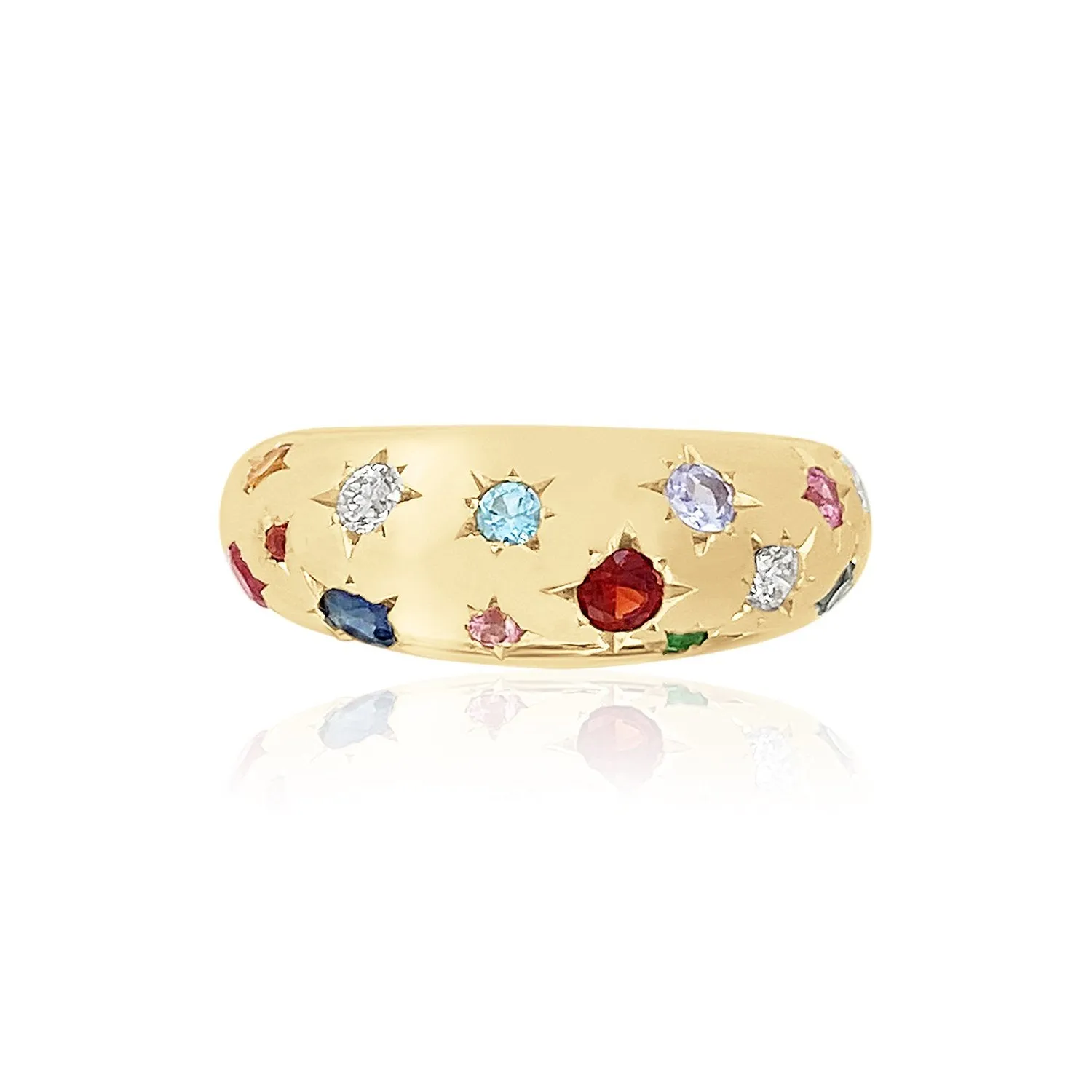 Rainbow Gemstone Starburst Nomad Dome Ring