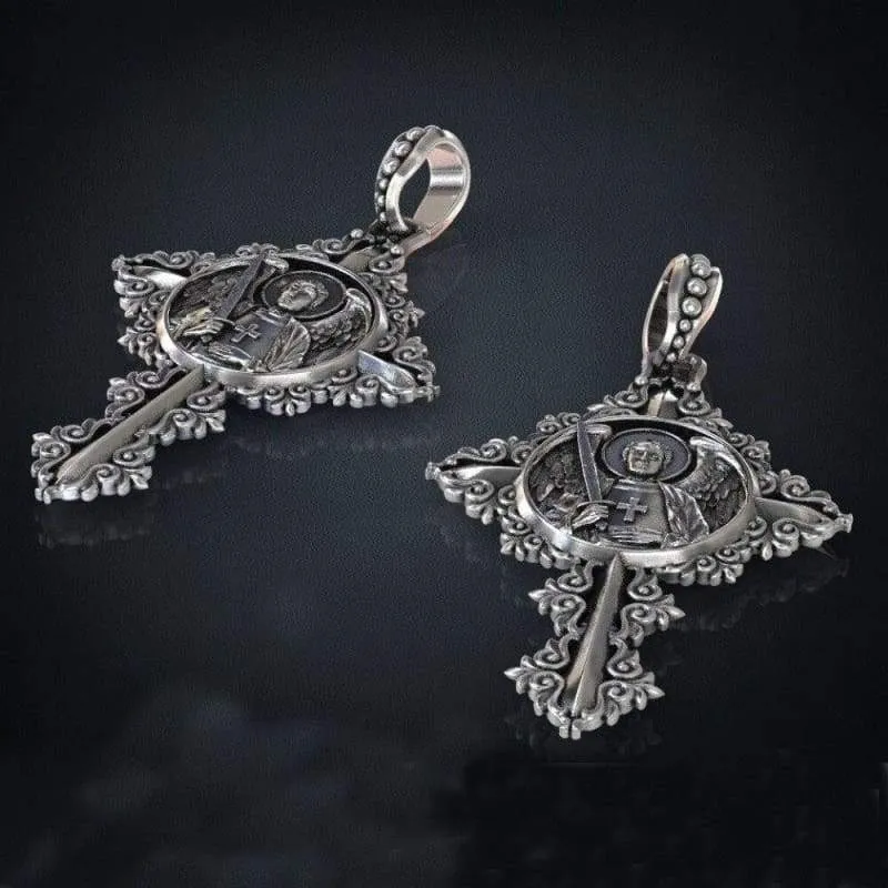 Saint Michael Archangel Prayer Medallion Necklace (Antique Silver Plated)