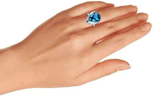Silver Ring with Teardrop Bezel Rainbow Shell Abalone Boho Fashion Statement