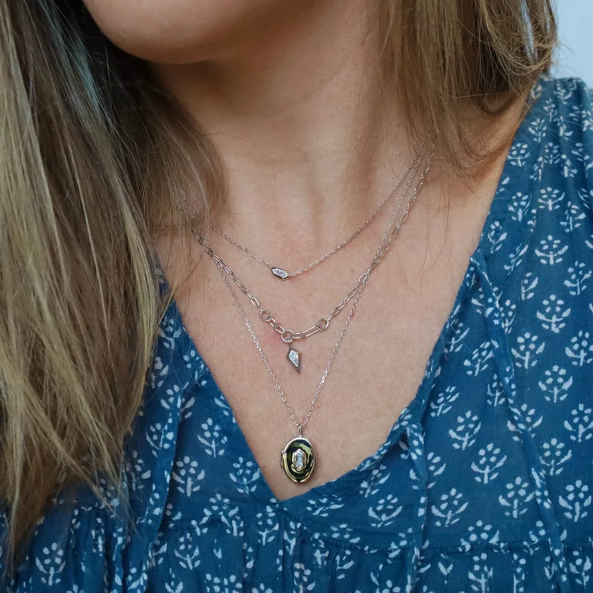 Silver Sparkle Drop Pendant Chunky Chain Necklace