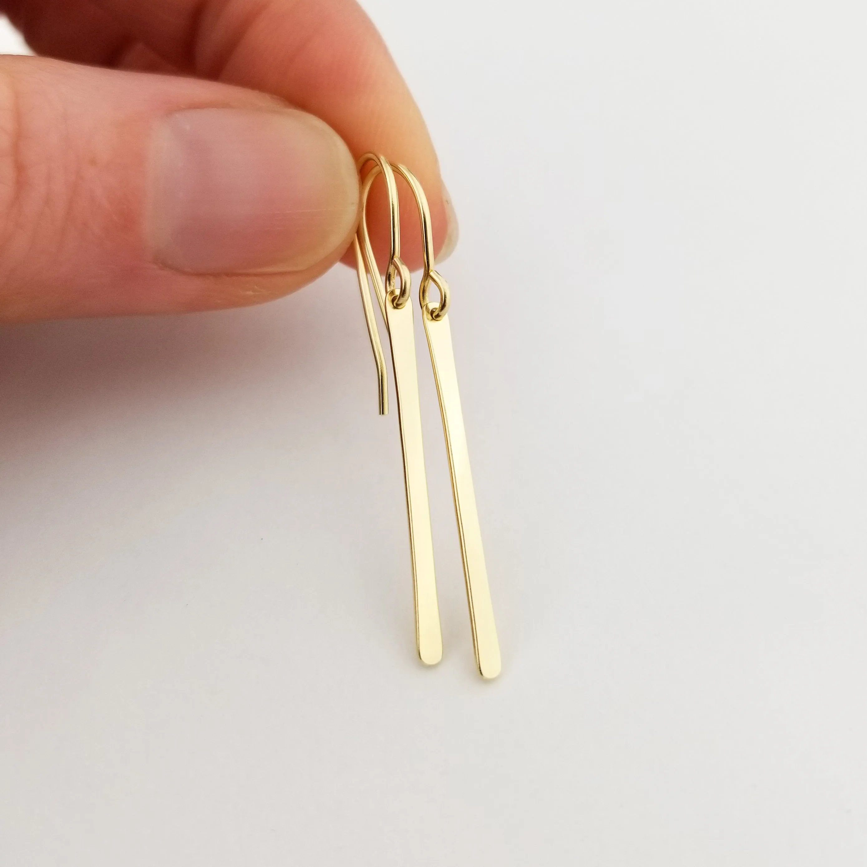 Slim Solid 14k Gold Vertical Bar Earrings