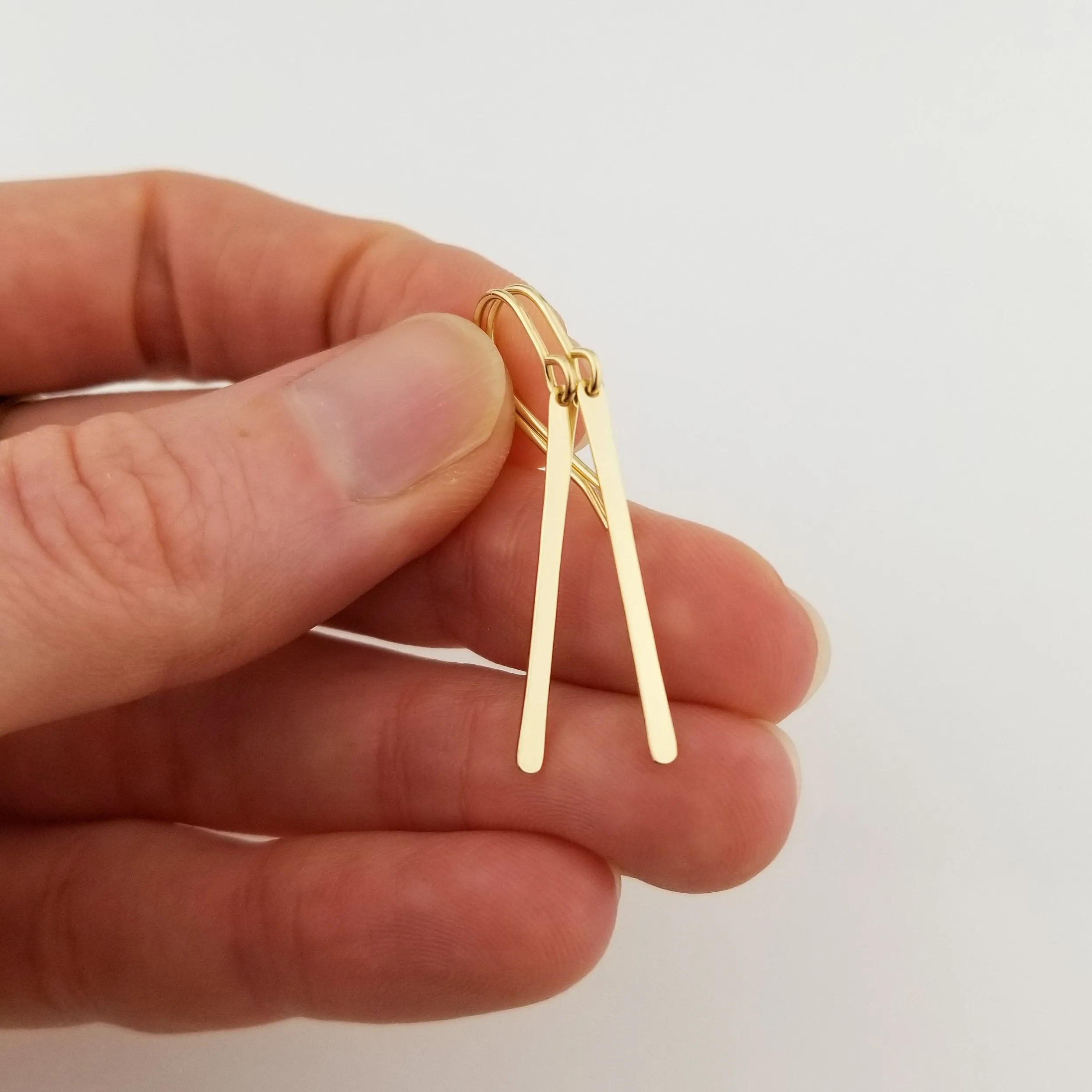 Slim Solid 14k Gold Vertical Bar Earrings