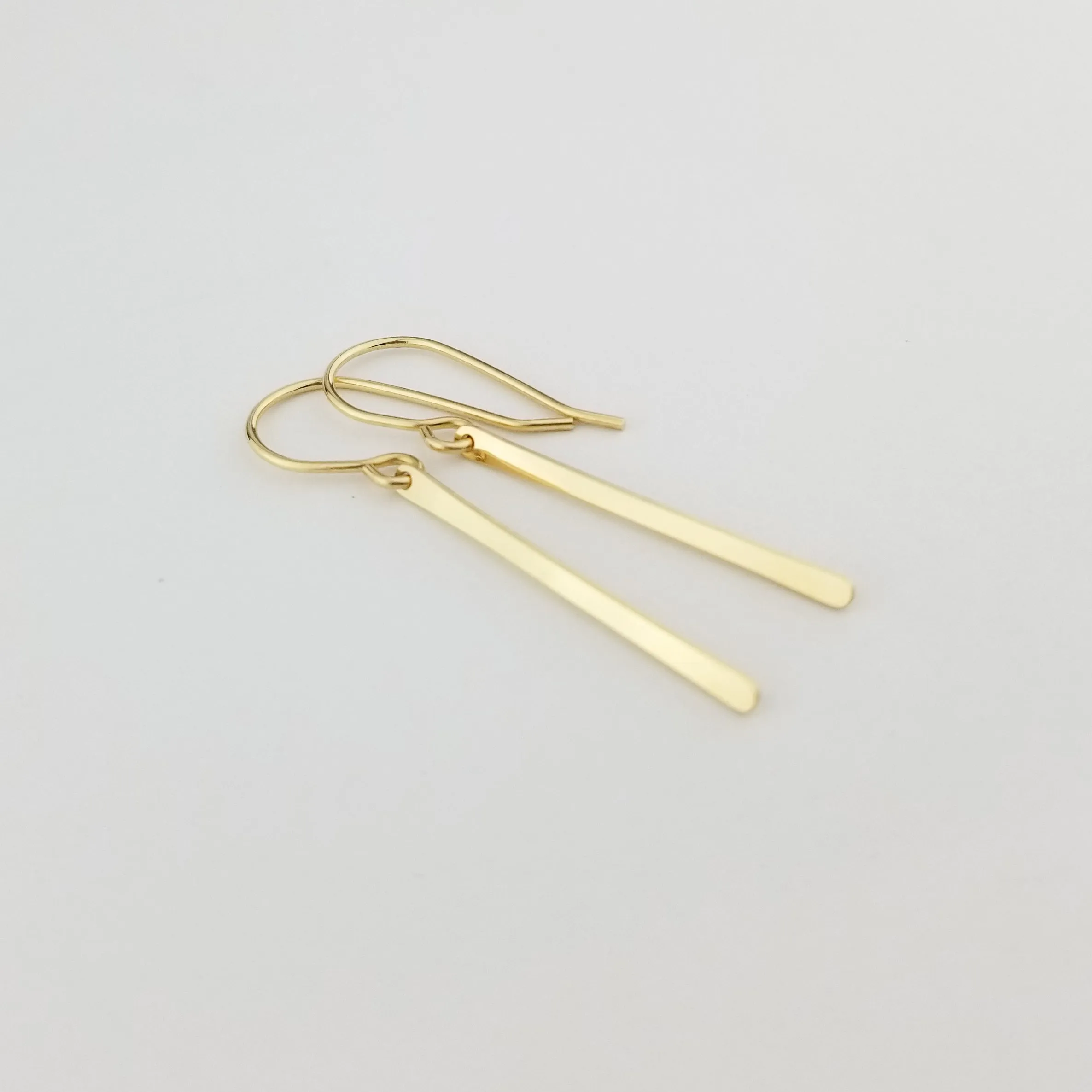 Slim Solid 14k Gold Vertical Bar Earrings