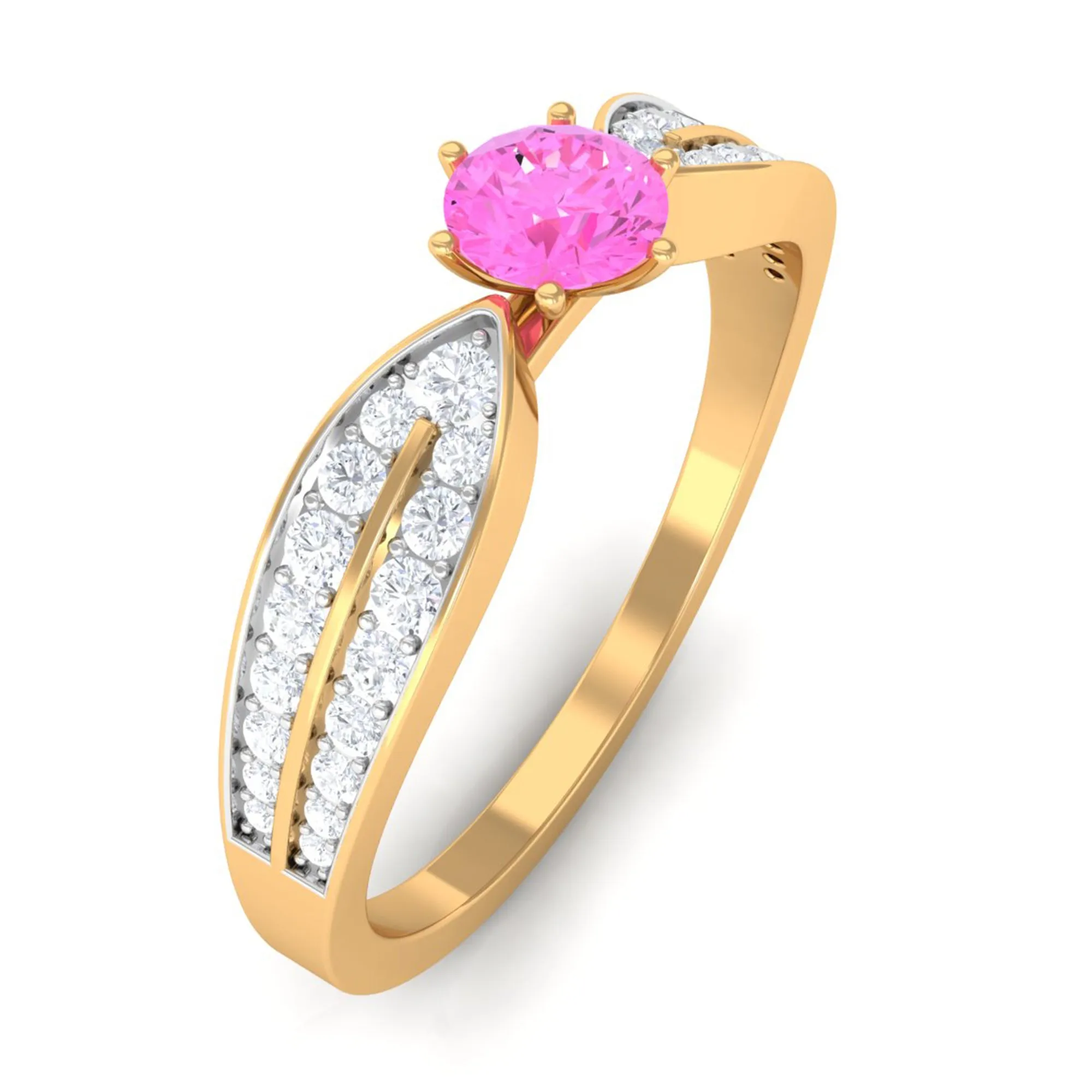 Solitaire Pink Sapphire and Diamond Engagement Ring