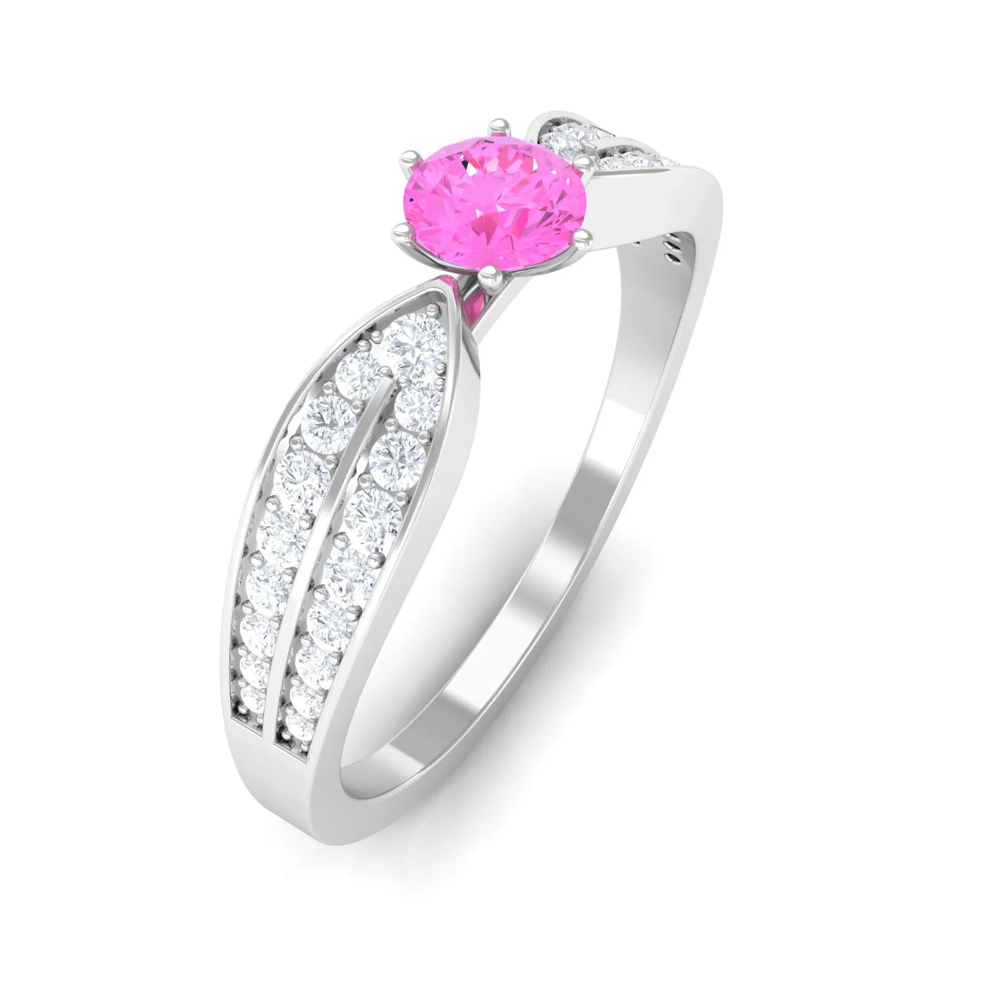 Solitaire Pink Sapphire and Diamond Engagement Ring