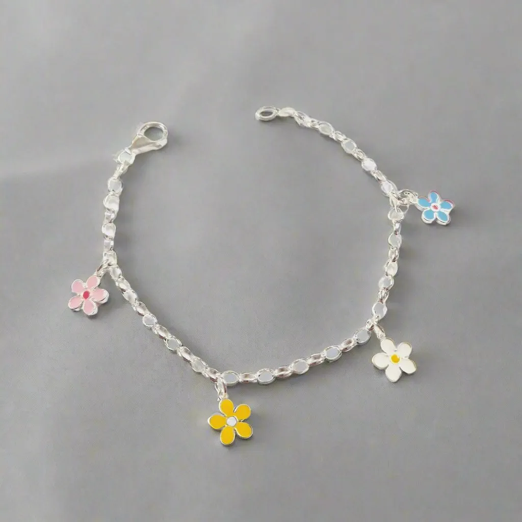 Spring Daisies Sterling Silver Chain Bracelet