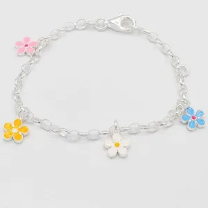 Spring Daisies Sterling Silver Chain Bracelet