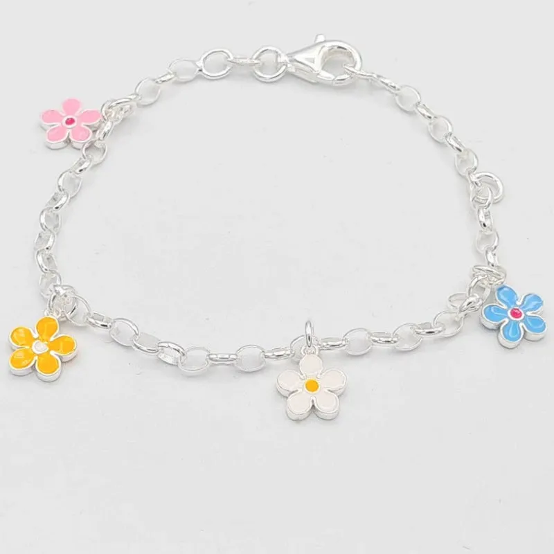 Spring Daisies Sterling Silver Chain Bracelet