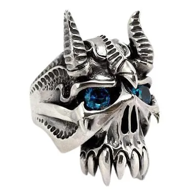 Sterling Silver Bison Horn Skull Devil Ring