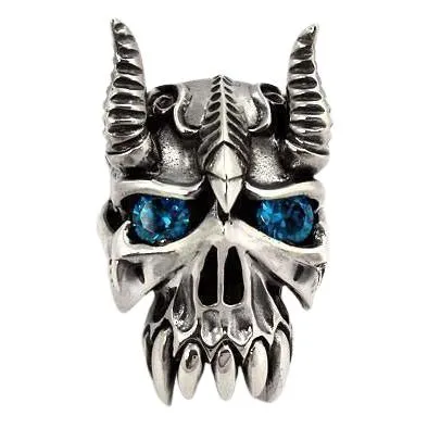 Sterling Silver Bison Horn Skull Devil Ring