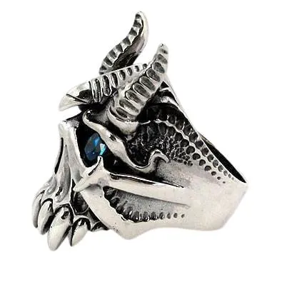 Sterling Silver Bison Horn Skull Devil Ring