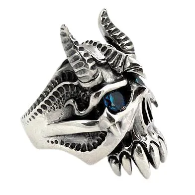 Sterling Silver Bison Horn Skull Devil Ring