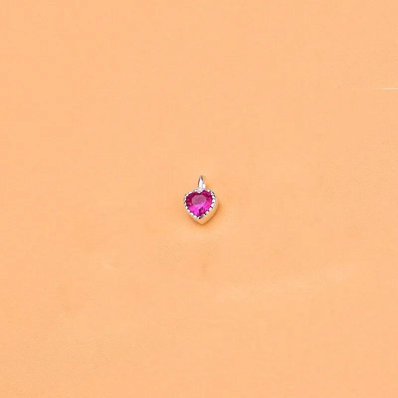 Sterling Silver Color Zircon Heart Charm Pendant