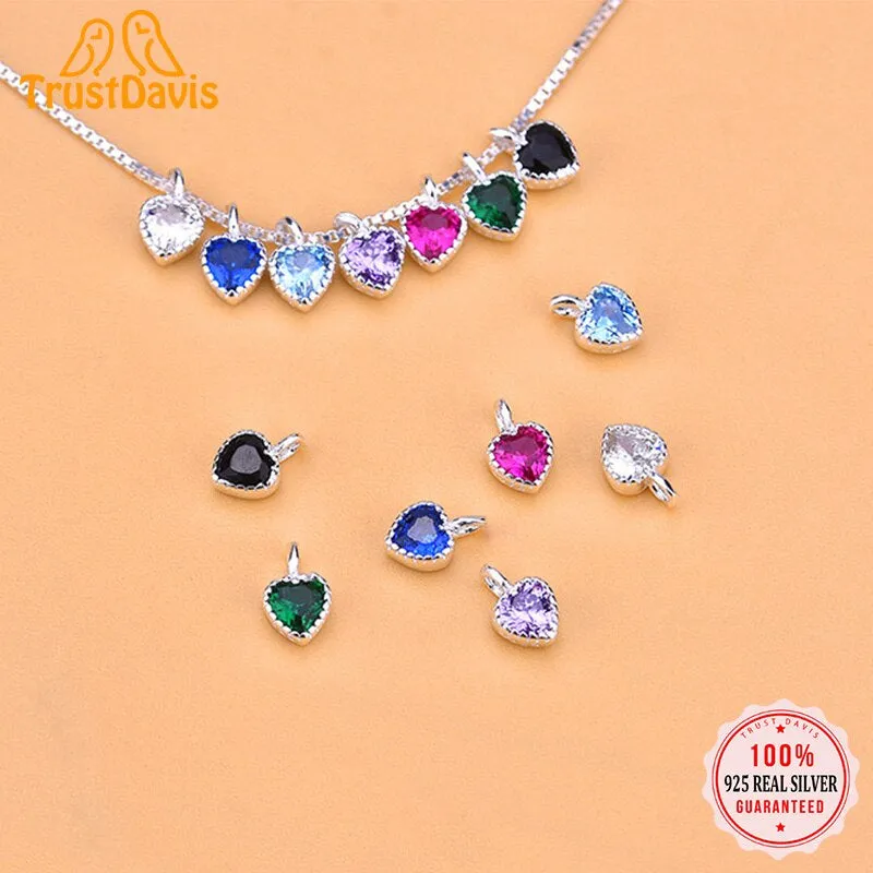 Sterling Silver Color Zircon Heart Charm Pendant
